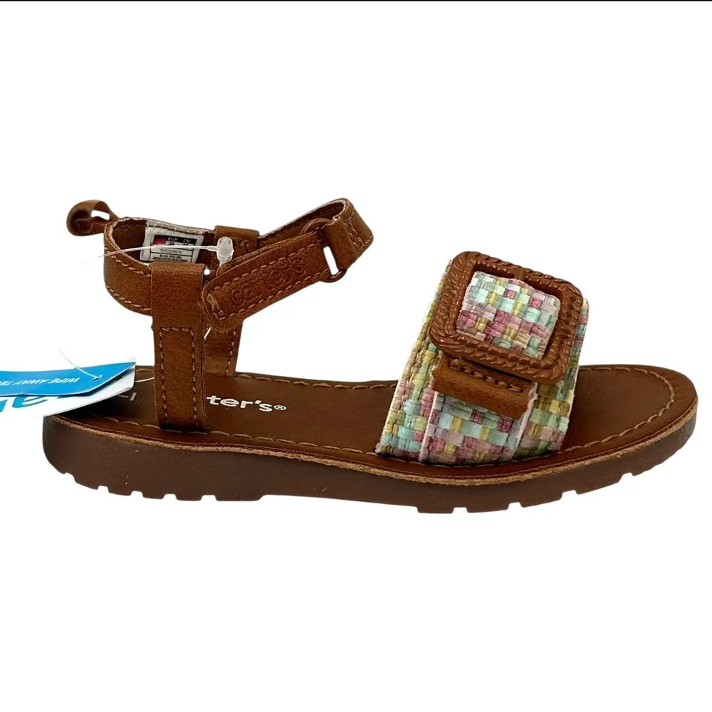 Carter's‎ Toddler Girls Open Toe Sandal Size 7 Brown-Multi Lightweight Comfort